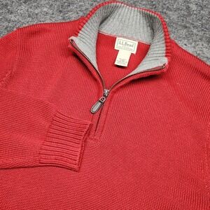 LL Bean Mens 1/4 Zip Pullover Mock Neck Sweater Red Medium Knit Classic